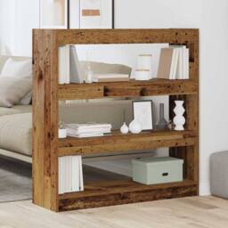 Berkfield Home Classic Book Cabinet/Room Divider - Rustic Wood - 100x30x103cm - Wood in Brown - Size: 100 x 30 x 103 cm - thumbnail 4