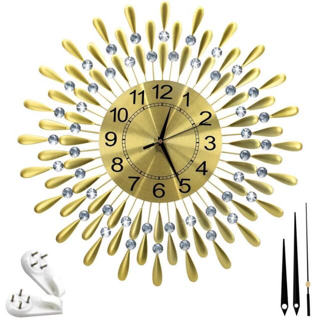 Kelvenix 60cm Diamante Beaded Crystals Quartz Jeweled Wall Clock in Gold - Size: 0.6m2 - image 1