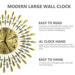 Kelvenix 60cm Diamante Beaded Crystals Quartz Jeweled Wall Clock in Gold - Size: 0.6m2 - thumbnail 3