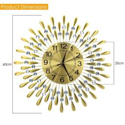 Kelvenix 60cm Diamante Beaded Crystals Quartz Jeweled Wall Clock in Gold - Size: 0.6m2 - thumbnail 2