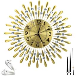 Kelvenix 60cm Diamante Beaded Crystals Quartz Jeweled Wall Clock in Gold - Size: 0.6m2 - thumbnail 1
