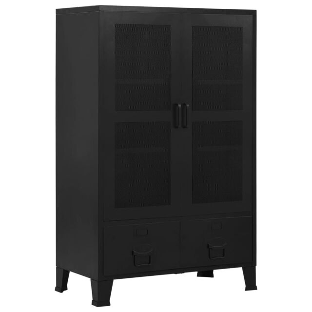 Berkfield Home Office Cabinet with Mesh Doors Industrial 75x40x120 cm Steel in Black - Size: 75 x 40 x 120 cm - image 1