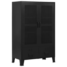 Berkfield Home Office Cabinet with Mesh Doors Industrial 75x40x120 cm Steel in Black - Size: 75 x 40 x 120 cm - thumbnail 1