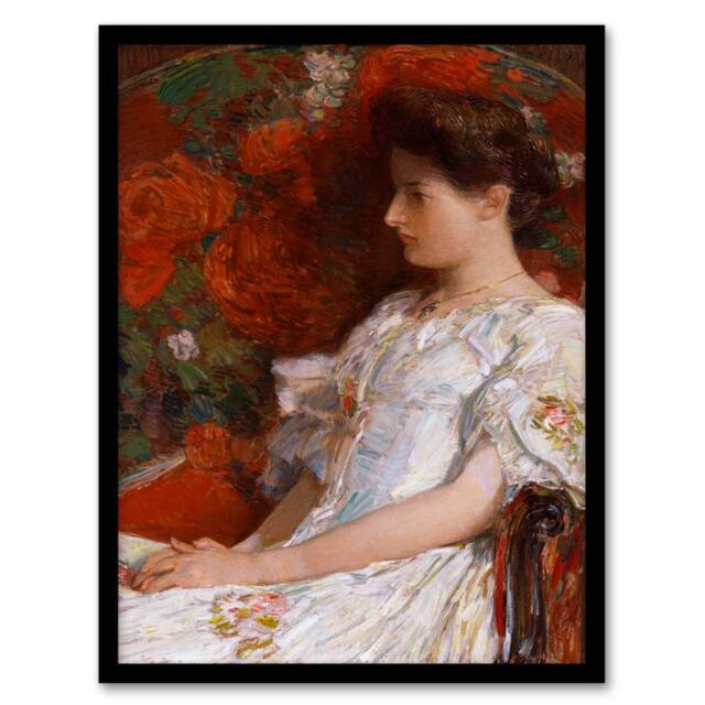 Artery8 Childe Hassam Framed Wall Art Print Woman Portrait on Victorian Chair in Red - Size: A4 - image 1