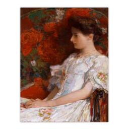 Artery8 Childe Hassam Framed Wall Art Print Woman Portrait on Victorian Chair in Red - Size: A4 - thumbnail 3