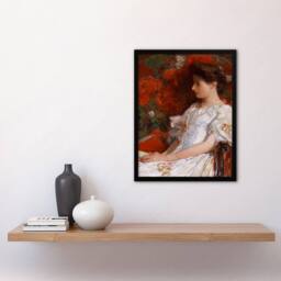 Artery8 Childe Hassam Framed Wall Art Print Woman Portrait on Victorian Chair in Red - Size: A4 - thumbnail 2