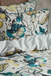 Edinburgh Weavers Morton 200 Thread Count Floral Premium Cotton Sateen Piped Duvet Cover Set in Teal - Size: Double - thumbnail 3