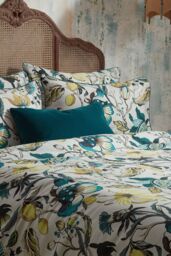 Edinburgh Weavers Morton 200 Thread Count Floral Premium Cotton Sateen Piped Duvet Cover Set in Teal - Size: Double - thumbnail 2