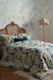 Edinburgh Weavers Morton 200 Thread Count Floral Premium Cotton Sateen Piped Duvet Cover Set in Teal - Size: Double - thumbnail 1