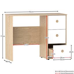 Kelvenix White & Oak Computer Desk 3 Drawer Dressing PC Table - Size: 0.6m2 - thumbnail 2
