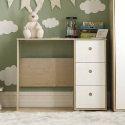 Kelvenix White & Oak Computer Desk 3 Drawer Dressing PC Table - Size: 0.6m2 - thumbnail 3