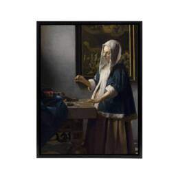 "Artery8 Woman Holding a Balance Vermeer Vintage Black Framed Canvas Wall Art in Grey - Size: W12"" x H16""" - thumbnail 1