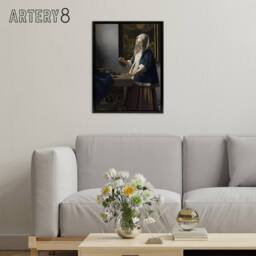 "Artery8 Woman Holding a Balance Vermeer Vintage Black Framed Canvas Wall Art in Grey - Size: W12"" x H16""" - thumbnail 3