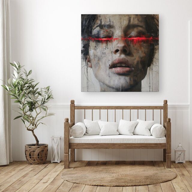 "Warren Reed - Designer Abstract Face In Motion Canvas - Size: W30"" x H30""" - image 1