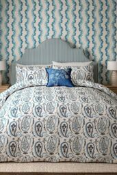 Sanderson 'Jamilia' Cotton Duvet Cover Set in Blue - Size: Super King - thumbnail 1