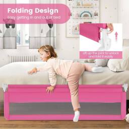 Gymax 180cm Folding Bed Rail Swing Down Bed Guard With Mesh Cloth & Straps in Pink - thumbnail 4