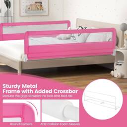 Gymax 180cm Folding Bed Rail Swing Down Bed Guard With Mesh Cloth & Straps in Pink - thumbnail 6
