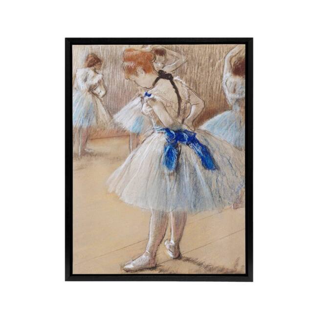 "Artery8 Dancer Ballerina Pastel Drawing Degas Vintage Framed Canvas Wall Art in Beige - Size: W24"" x H32""" - image 1