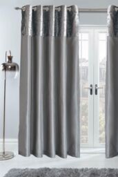 OHS Pair of Eyelet Fully Lined Crushed Velvet Band Curtains in Light Grey - Size: 167 cm width x 183 cm drop - thumbnail 1