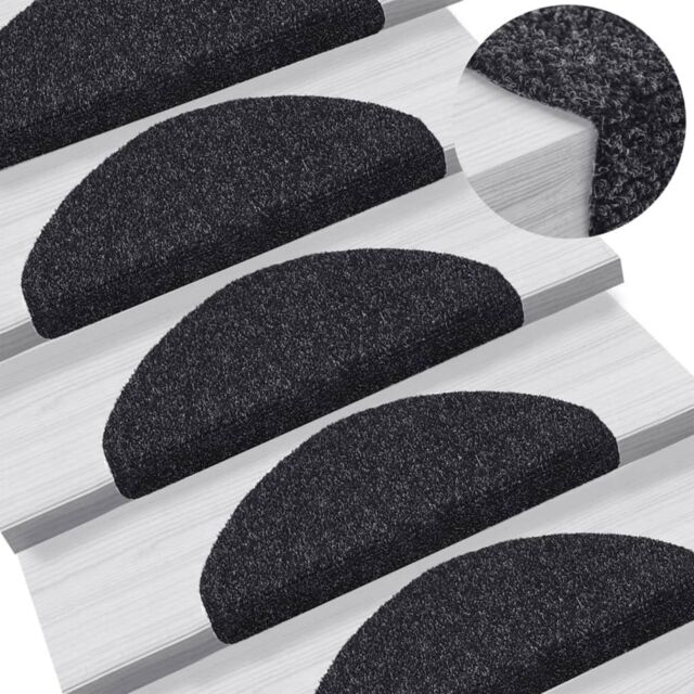 Berkfield Home Self-adhesive Stair Mats 10 pcs Black 65x21x4 cm Needle Punch - Size: Medium - image 1