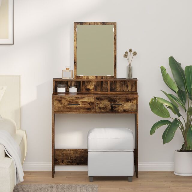 Berkfield Home Dressing Table with Drawers - Smoked Oak, 79x41x140 cm in Brown - Size: 79 x 41 x 140 cm - image 1