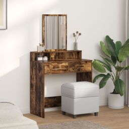 Berkfield Home Dressing Table with Drawers - Smoked Oak, 79x41x140 cm in Brown - Size: 79 x 41 x 140 cm - thumbnail 4
