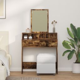 Berkfield Home Dressing Table with Drawers - Smoked Oak, 79x41x140 cm in Brown - Size: 79 x 41 x 140 cm - thumbnail 1