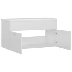 Berkfield Home Sink Cabinet with Built-in Basin High Gloss White Engineered Wood - thumbnail 5