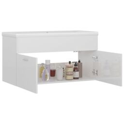Berkfield Home Sink Cabinet with Built-in Basin High Gloss White Engineered Wood - thumbnail 4