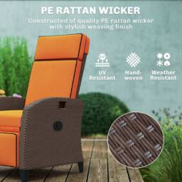 OUTSUNNY Garden Recliner with Cushion, Rattan Recliner Chair with Armrests in Orange - thumbnail 5