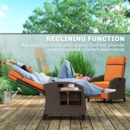 OUTSUNNY Garden Recliner with Cushion, Rattan Recliner Chair with Armrests in Orange - thumbnail 4