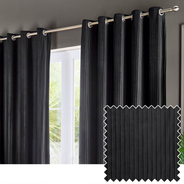 Paoletti Corinthian Velvet Room Darkening Eyelet Curtain Pair in Black - Size: 117 cm width x 137 cm drop - image 1