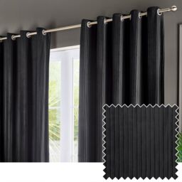 Paoletti Corinthian Velvet Room Darkening Eyelet Curtain Pair in Black - Size: 117 cm width x 137 cm drop - thumbnail 1