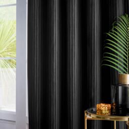 Paoletti Corinthian Velvet Room Darkening Eyelet Curtain Pair in Black - Size: 117 cm width x 137 cm drop - thumbnail 3