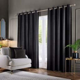 Paoletti Corinthian Velvet Room Darkening Eyelet Curtain Pair in Black - Size: 117 cm width x 137 cm drop - thumbnail 2
