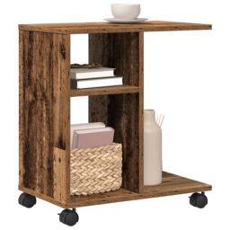 Berkfield Home Side Table with Wheels - Old Wood, 50x30x55 cm, Engineered Wood in Brown - Size: 50 x 30 x 55 cm - thumbnail 3