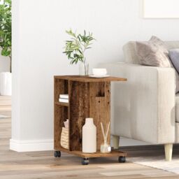Berkfield Home Side Table with Wheels - Old Wood, 50x30x55 cm, Engineered Wood in Brown - Size: 50 x 30 x 55 cm - thumbnail 4
