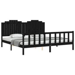 Berkfield Home Bed Frame with Headboard Black 200x200 cm Solid Wood - thumbnail 4