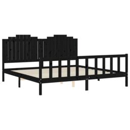 Berkfield Home Bed Frame with Headboard Black 200x200 cm Solid Wood - thumbnail 5