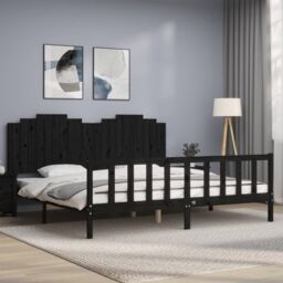Berkfield Home Bed Frame with Headboard Black 200x200 cm Solid Wood - thumbnail 1