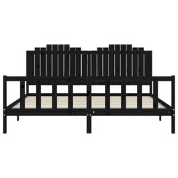 Berkfield Home Bed Frame with Headboard Black 200x200 cm Solid Wood - thumbnail 6
