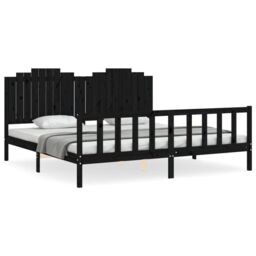 Berkfield Home Bed Frame with Headboard Black 200x200 cm Solid Wood - thumbnail 2
