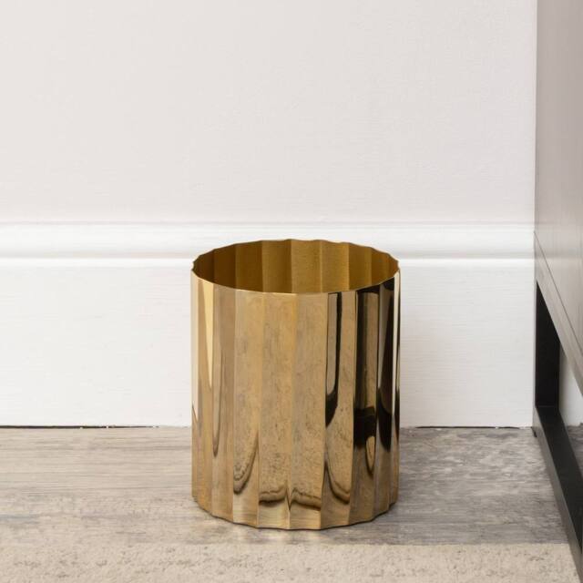 Melody Maison Large Shiny Gold Metal Fluted Planter / Waste Bin - 18cm - image 1