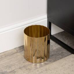 Melody Maison Large Shiny Gold Metal Fluted Planter / Waste Bin - 18cm - thumbnail 5