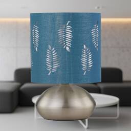 First Choice Lighting Jenson - Brushed Chrome Touch Table Lamp with Teal Fern Shade in Silver - thumbnail 3