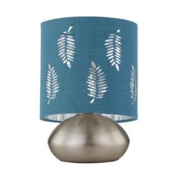 First Choice Lighting Jenson - Brushed Chrome Touch Table Lamp with Teal Fern Shade in Silver - thumbnail 2