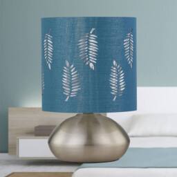 First Choice Lighting Jenson - Brushed Chrome Touch Table Lamp with Teal Fern Shade in Silver - thumbnail 4