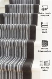 Kukoon Grey & Black Striped Cut to Measure Stair Carpet Runner Rug 80cm Wide - Size: 80 cm x 1770 cm - thumbnail 1