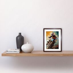 "Artery8 Wall Art Print Motocross Race Driver Sport Action Shot Painting Artwork Framed 9X7 Inch in Brown - Size: W7"" x H9""" - thumbnail 2