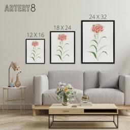"Artery8 Carnation Flower Framed Canvas Wall Art Print Vintage Japanese Botanical in Blue - Size: W12"" x H16""" - thumbnail 4
